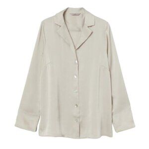 Women's H&M Satin Button Down Shirt (Light Beige) Size L